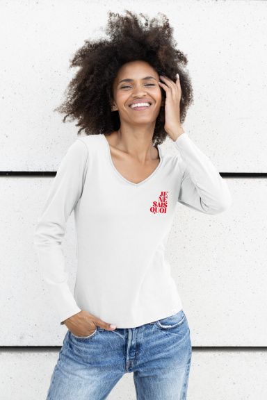 T-shirt femme col V L'original Rouge velours - Made in France